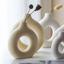 Load image into Gallery viewer, Beige color set of 2 donut vases ceramic
