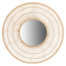 Load image into Gallery viewer, Round floral rattan mirror
